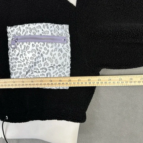Zara Teddy Fleece & Neoprene Jacket Women's Large Black & White Full‎ Zip Animal - Picture 5 of 11